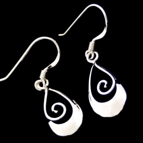Teardrop Spiral earrings NZ Sterling Silver short dangle earrings