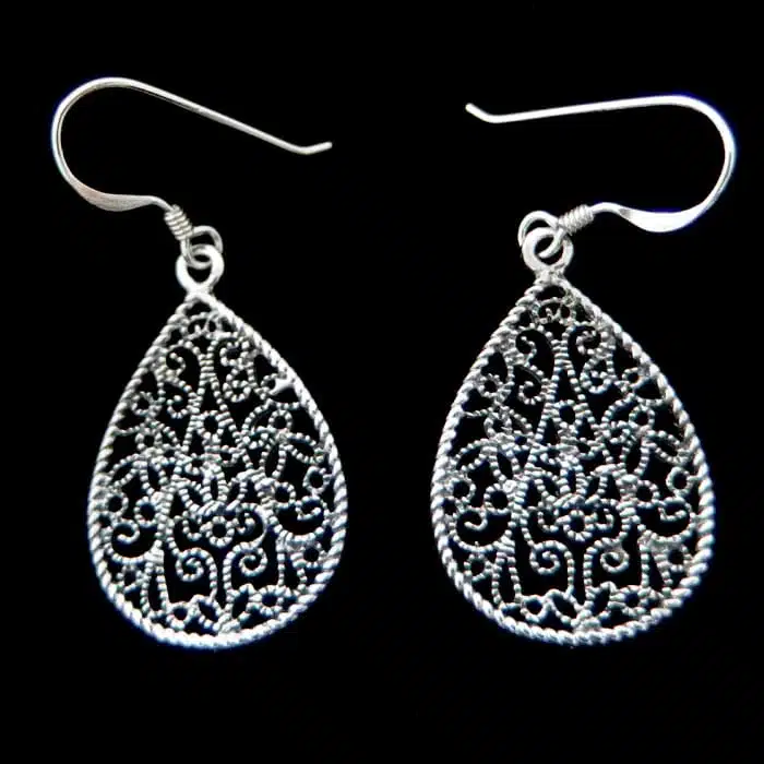 Tear Filigree Earrings Silver NZ Filigree Earrings NZ sterling silver