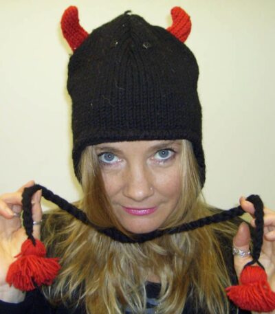 Black red devil wool hat