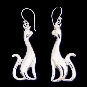 Silver dangle cat earrings