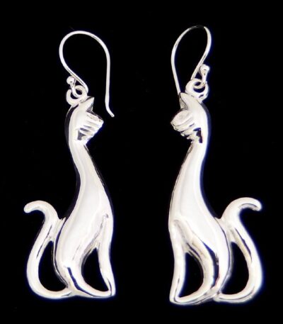 Silver dangle cat earrings