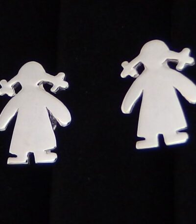 Pigtails Girl Silver Studs