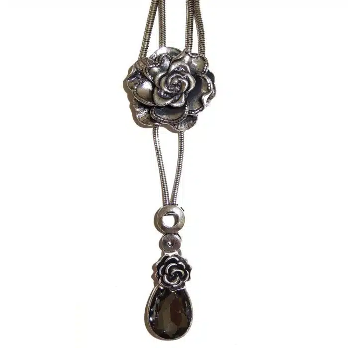 Chunky Silver Rose Necklace Chunky long necklace