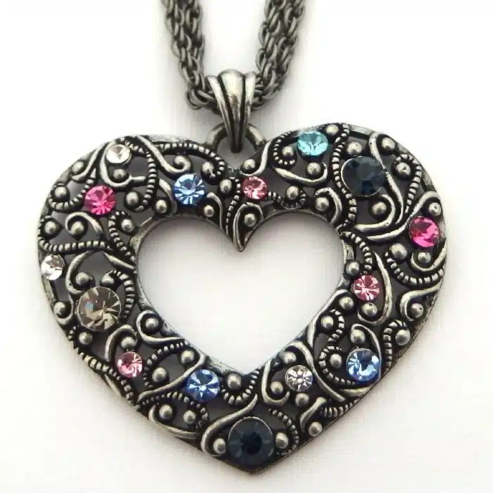 Intricate Jewelled Heart Steampunk Necklace Heart Steampunk Necklace