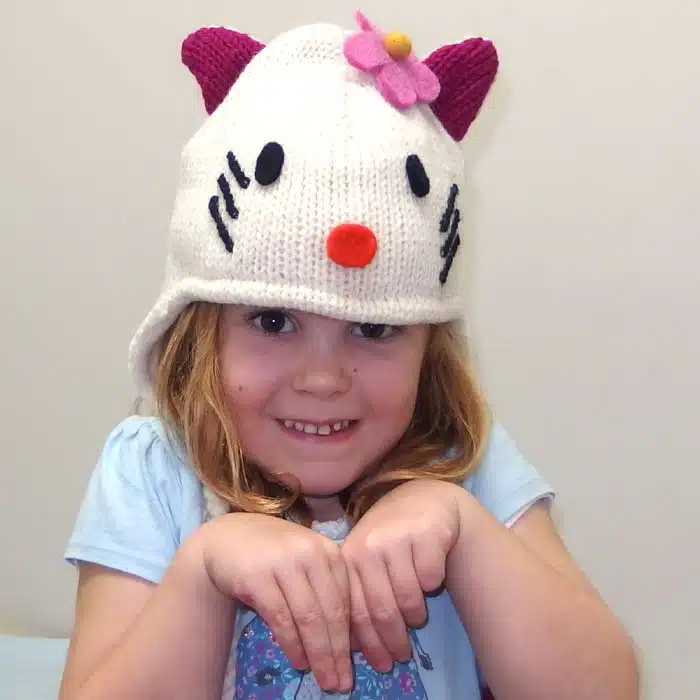 Kitty Cat Hat with flower Wool Kitty Hat