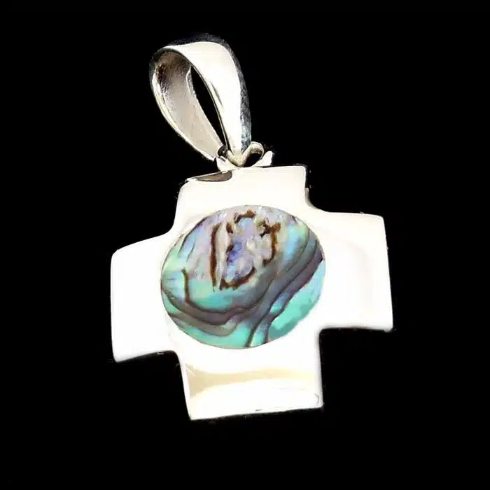 Paua Shell Square Cross Pendant Abalone Silver Cross