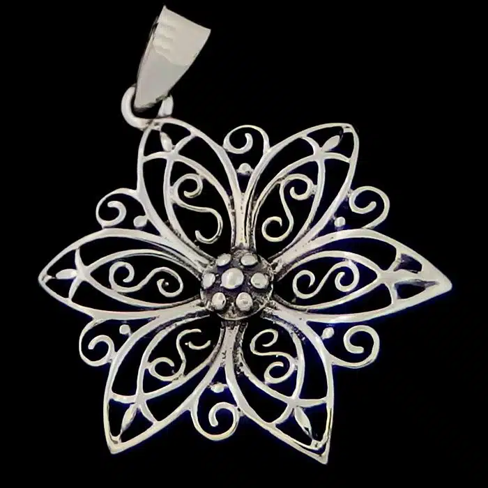 Filigree Flower Burst Pendant Vintage silver flower necklace