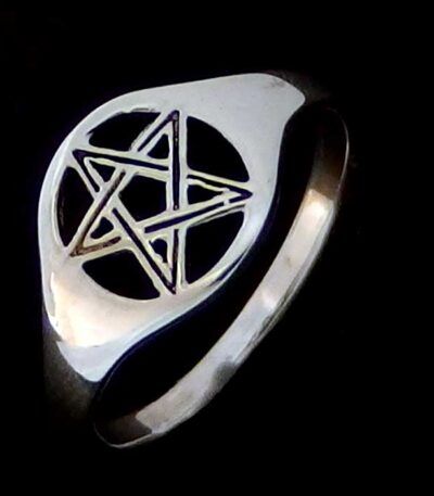 Silver pentacle wicca ring