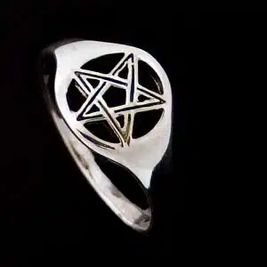 Silver pentacle wicca ring