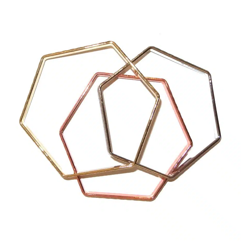 Copper Hexagon Trio Bangles Three bracelet set
