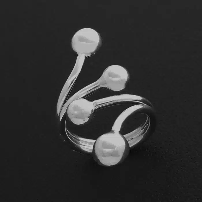 Four Wrapped Ball Ring Silver long finger ring