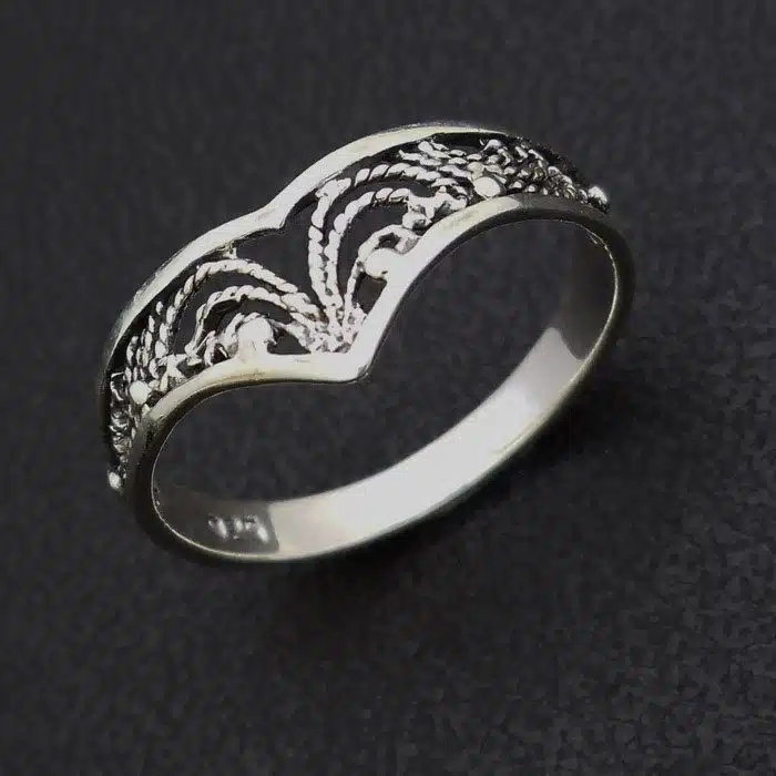 Filigree Wishbone Ring Silver stacker ring