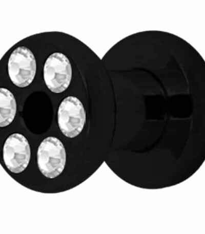 Jewelled Black Steel Ear Tunnel