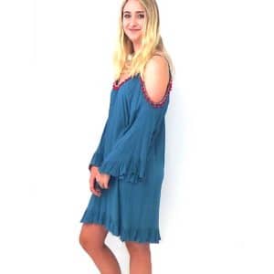 Crinkle Boho Gypsy Dress Blue