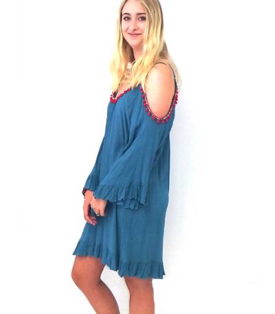 Crinkle Boho Gypsy Dress Blue