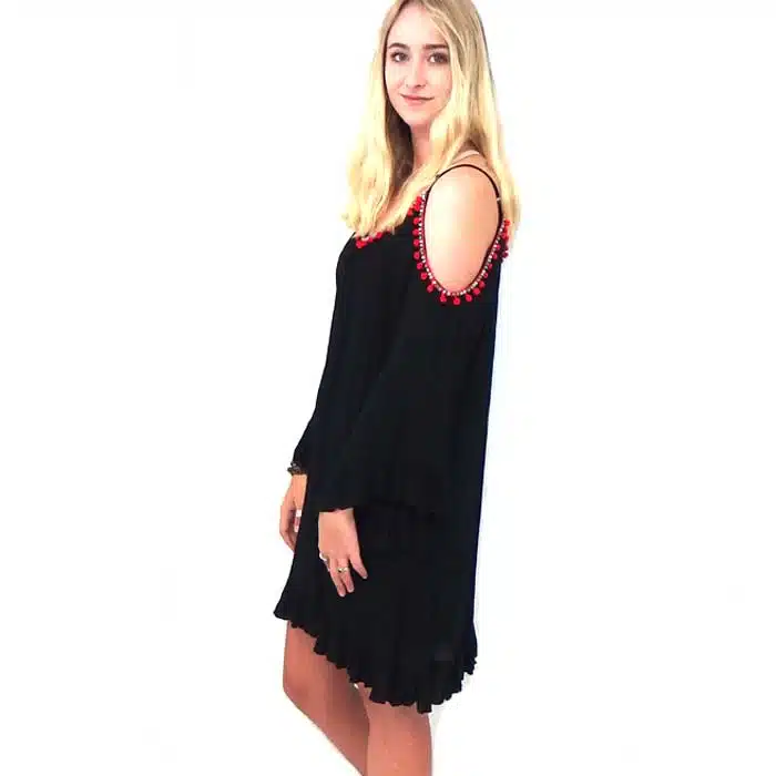 Crinkle Boho Gypsy Dress Black Cold shoulder NZ-Silver Surfers Crinkle Boho Gypsy Dress Black Cold shoulder NZ-Silver Surfers