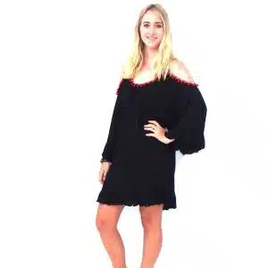Crinkle Boho Gypsy Dress Black