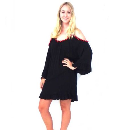 Crinkle Boho Gypsy Dress Black