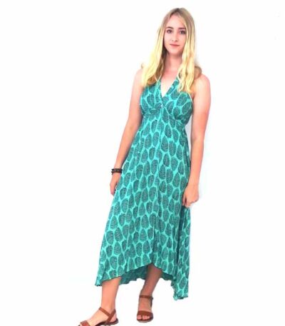 Wrap Around Halter Long Dress-Green