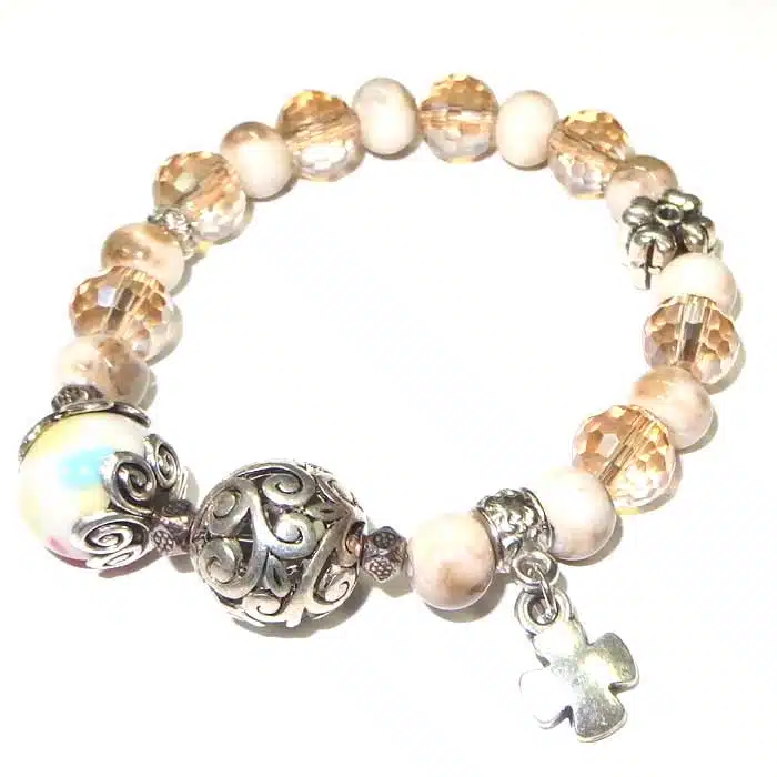 Stone Beaded Bracelets with Cross Chunky vintage Bracelet