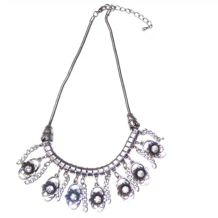 Chunky Silver Flower Necklace Chunky Fashion Necklace