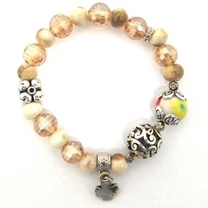 Stone Beaded Bracelets with Cross