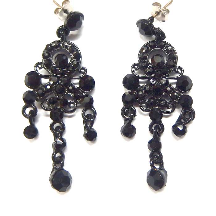 Black Jewelled Chandelier Earring |Gothic black earrings| - Silver Surfers