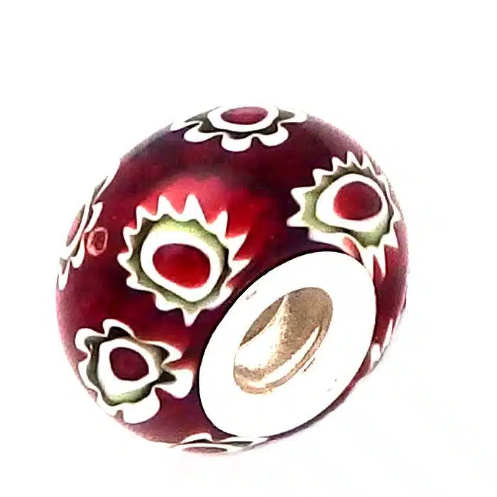 Maroon Flower Murano Glass Bead Burgundy charm bead