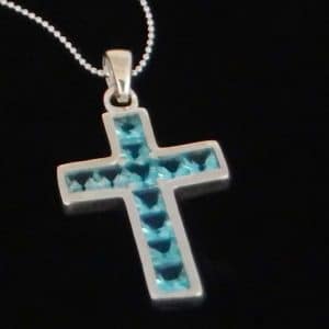 Aqua CZ cross pendant