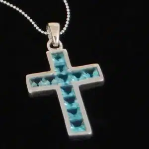 Aqua CZ cross pendant