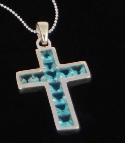 Aqua CZ cross pendant