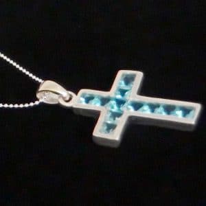 Aqua CZ cross pendant