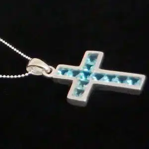 Aqua CZ cross pendant