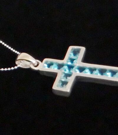 Aqua CZ cross pendant