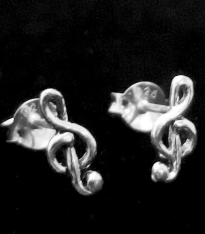 Silver treble staff earrings