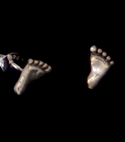 Silver Baby Feet Stud Earrings