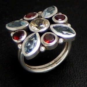Silver real stones ring