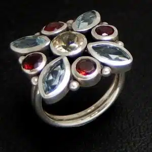Silver real stones ring