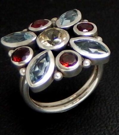 Silver real stones ring
