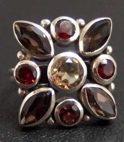 Silver real stones ring