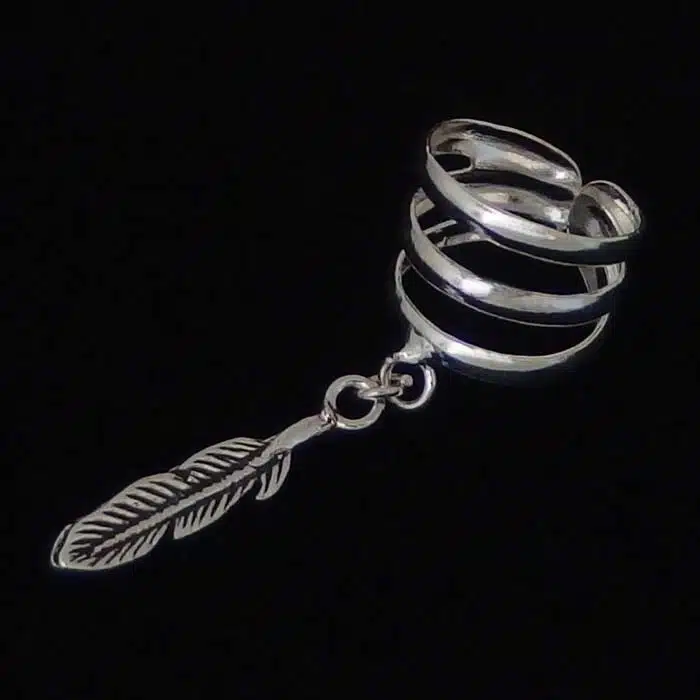 Drop feather earring cuff Sterling silver ear cuff