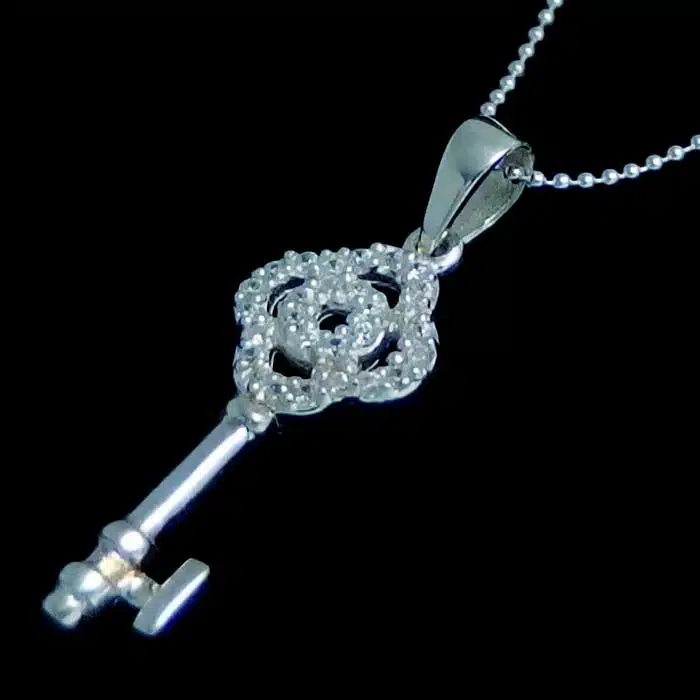 Silver CZ Key Pendant 21st Key silver necklace