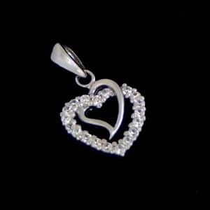 Silver Jewelled hearts pendant