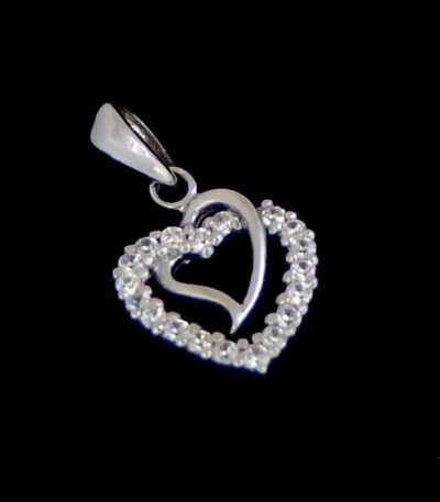 Silver Jewelled hearts pendant