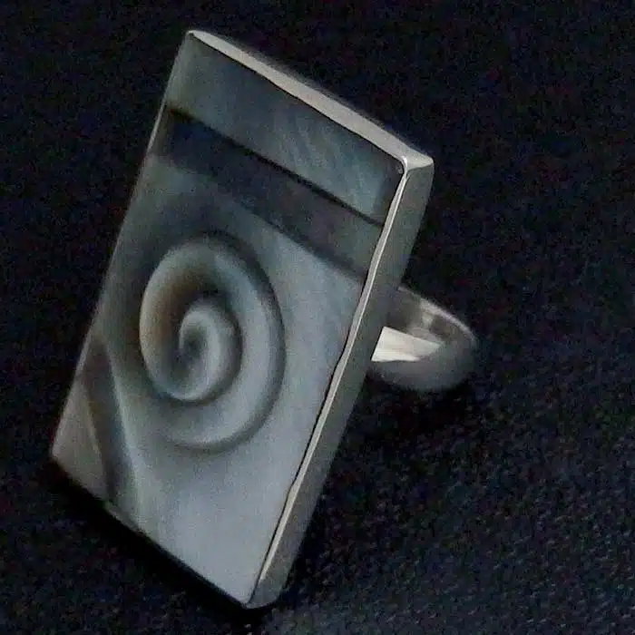 Carved Shell Silver Ring Spiral Shell Ring