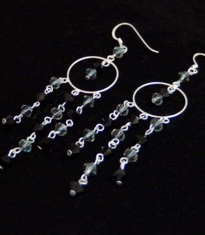 Long sparkling silver earrings