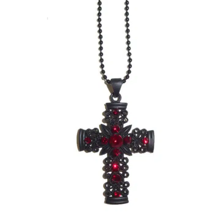 Gothic Jewelled Cross Necklace Black cross necklace