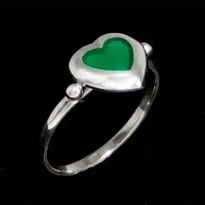 Silver Green heart ring