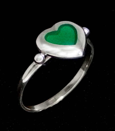 Silver Green heart ring