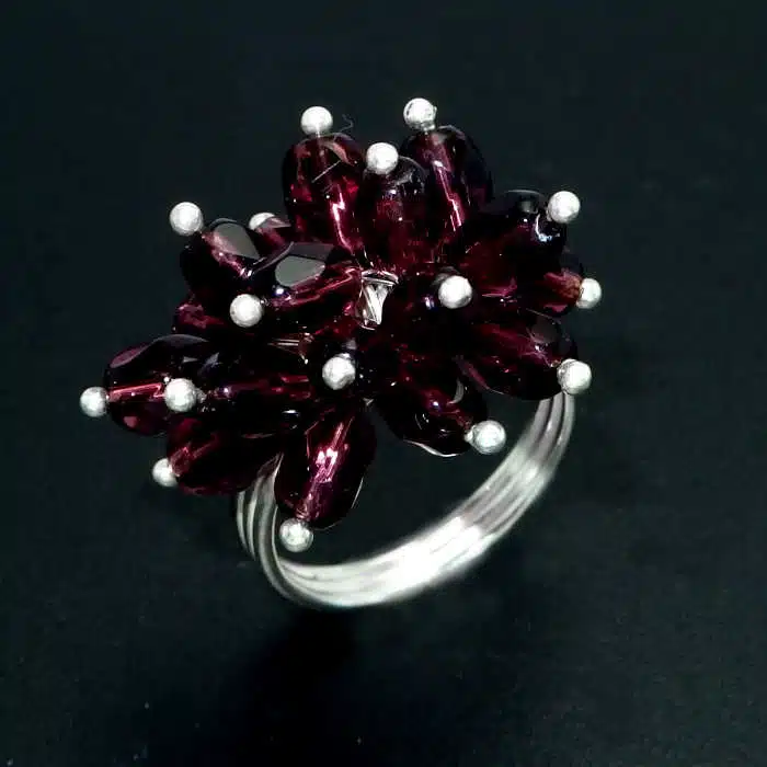 Crystal Cluster Flower Ring Silver Amethyst Cluster ring